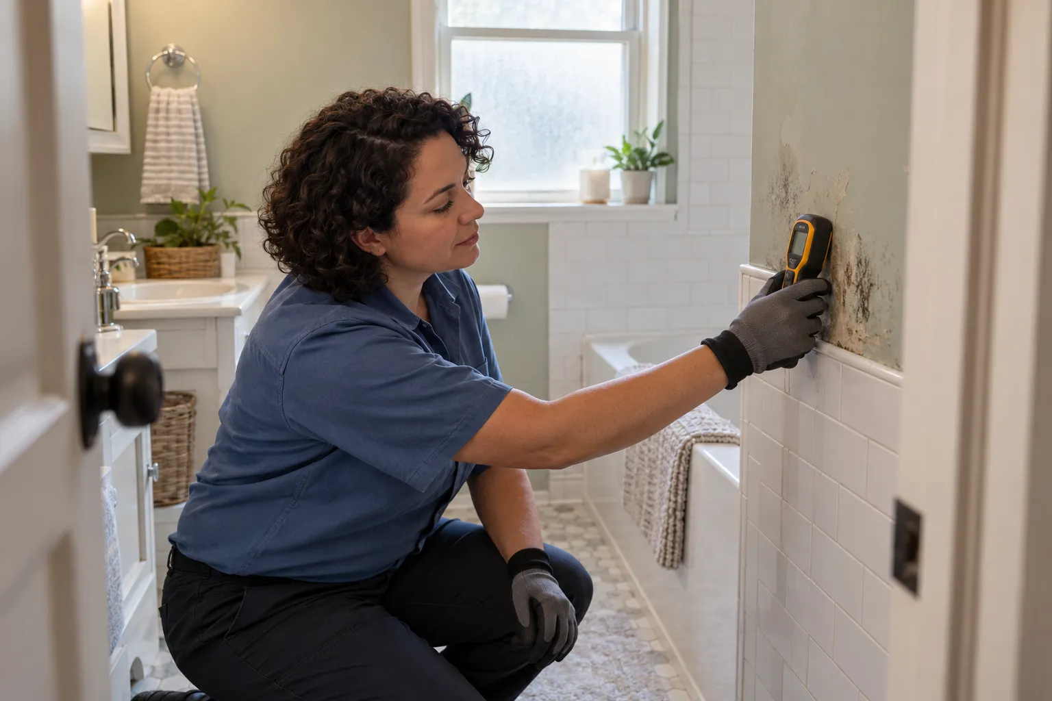 Mold remediation provider inspecting a home in Hobart